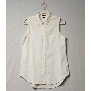 Theory Off-White Linen Blend Button-Down Tank Top Size Medium M